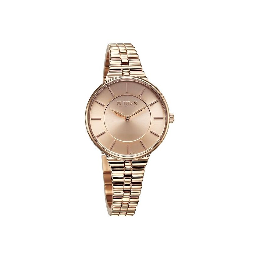 Titan Aura Quartz Analog Rose Gold Dial Stainless Steel Strap Watch for Women-95245WM01/NT95245WM01