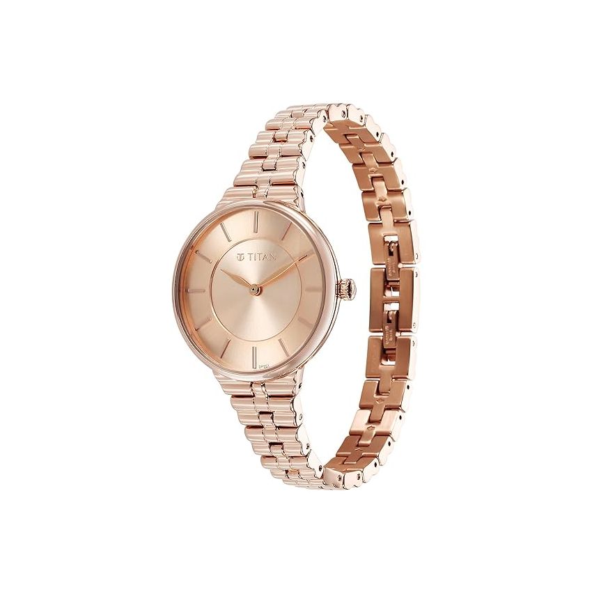 Titan Aura Quartz Analog Rose Gold Dial Stainless Steel Strap Watch for Women-95245WM01/NT95245WM01