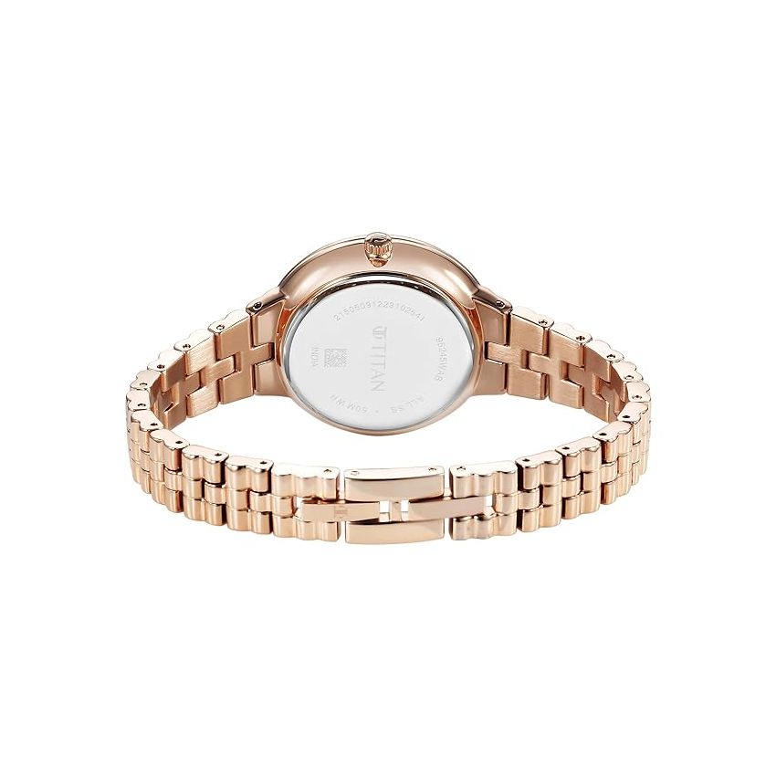 Titan Aura Quartz Analog Rose Gold Dial Stainless Steel Strap Watch for Women-95245WM01/NT95245WM01