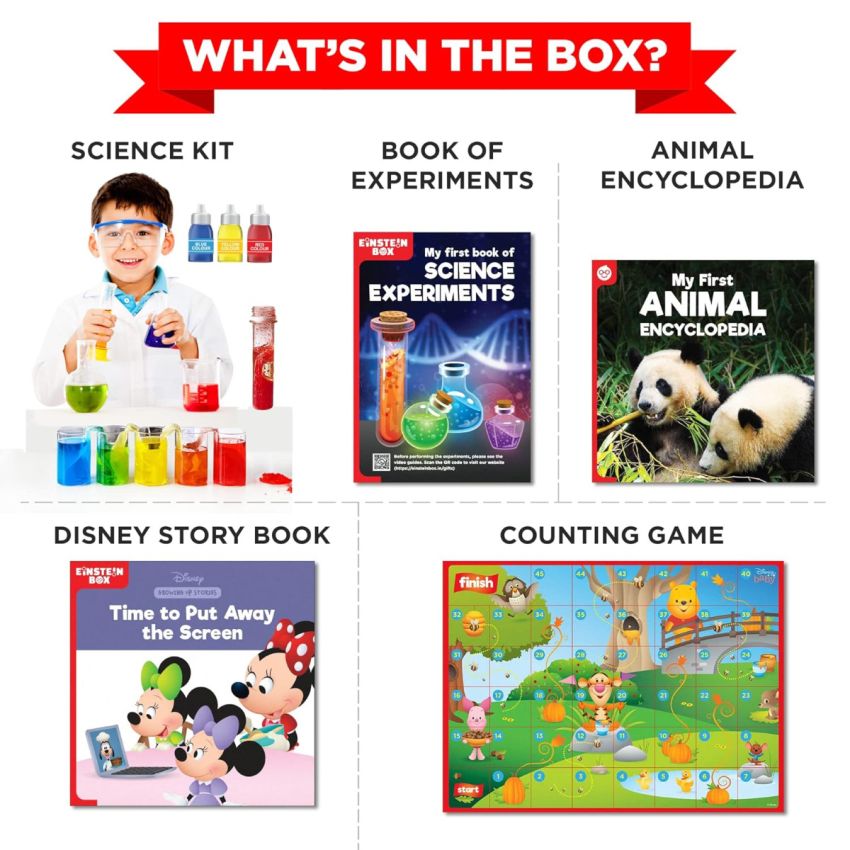 Einstein Box Featuring Disney for 4-5-6 Year Old Boys/Girls | Disney Gift Toys for Kids | Learning and Educational Toys, Games and Books | STEM Toys |