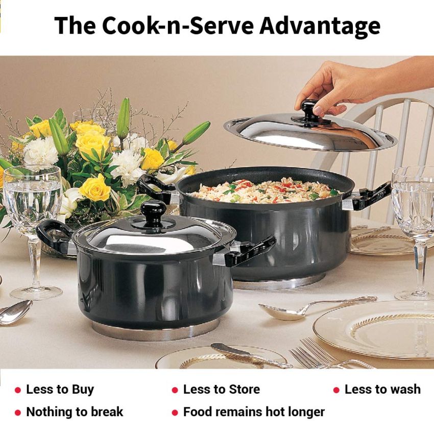 Hawkins Futura 5 Litre Cook n Serve Stewpot, Hard Anodised Sauce Pan with Stainless Steel Lid, Cooking Pot with Two Handles, Black (AST50)