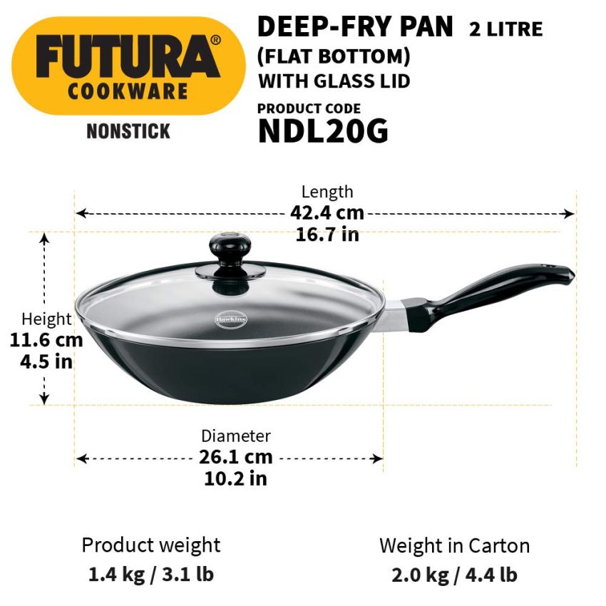Hawkins Futura Nonstick Stir-Fry Pan 2 L, 26 Cm, 3.25 Mm With Glass Lid, Black