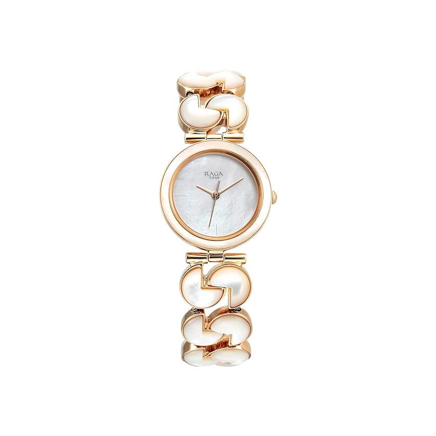 Titan Raga Power Pearls Quartz Analog Mother of Pearl Dial Metal Strap Watch for Women-NS95233WM01F/NT95233WM01F