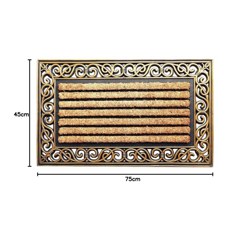 Onlymat Striped Natural Coir Rubber & Beige Doormat with Decorative Designed Border Long-Lasting, Heavy Duty, Large & Thick Entryway Rug for Indoor & Covered Door Entrances (75cm x 45cm, Rectangular)