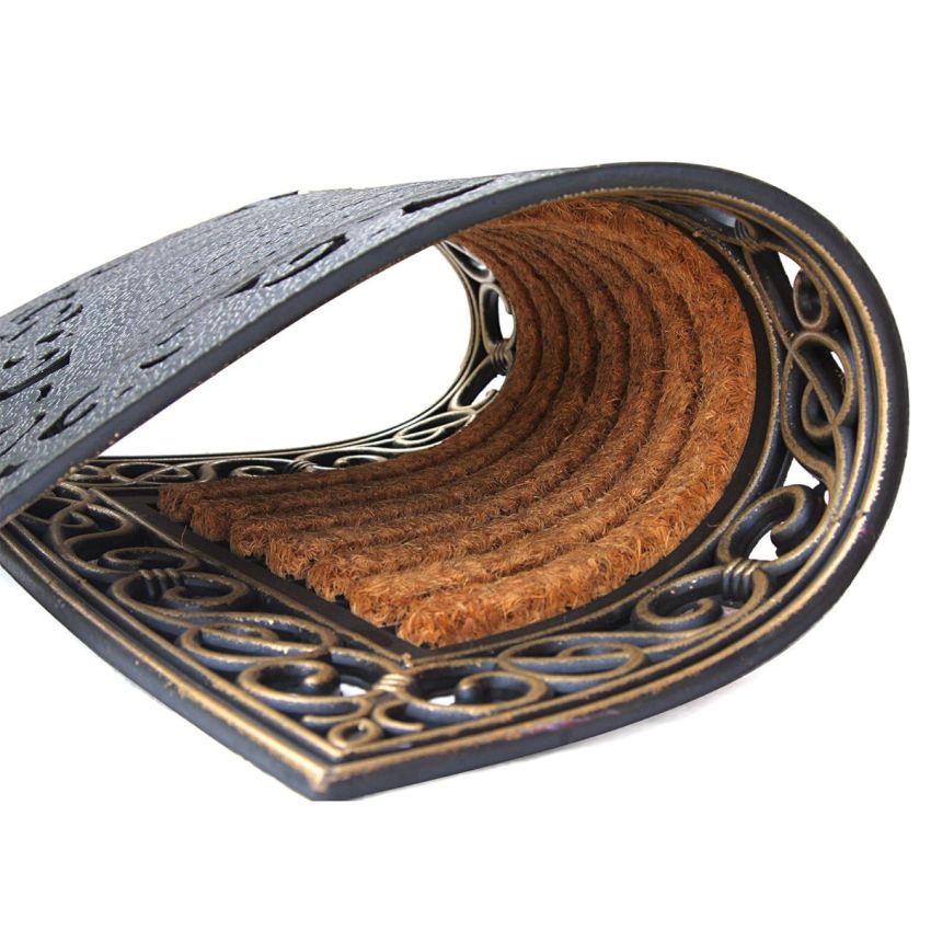 Onlymat Striped Natural Coir Rubber & Beige Doormat with Decorative Designed Border Long-Lasting, Heavy Duty, Large & Thick Entryway Rug for Indoor & Covered Door Entrances (75cm x 45cm, Rectangular)