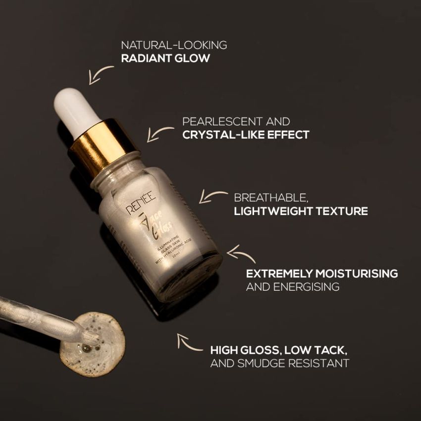 RENEE Face Gloss For Glass Like Skin - Instant Illumination, Radiant Glow, Pore Tightening, Nourishes Skin - Hydrating & Lightweight Moisturizing Glowing Makeup Base With Hyaluronic Acid - Rose Gold