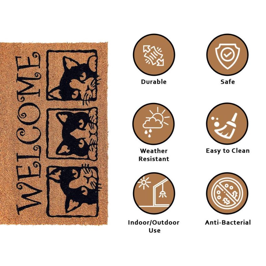 Onlymat Welcome Printed Anti-Slip Rectangular Doormat Entryway Rug Natural Coir Material with PVC Backing for Outdoor Entrance Home Multipurpose Mats Floor Door Hall Drawing Room Living Room (75cm x 45cm)