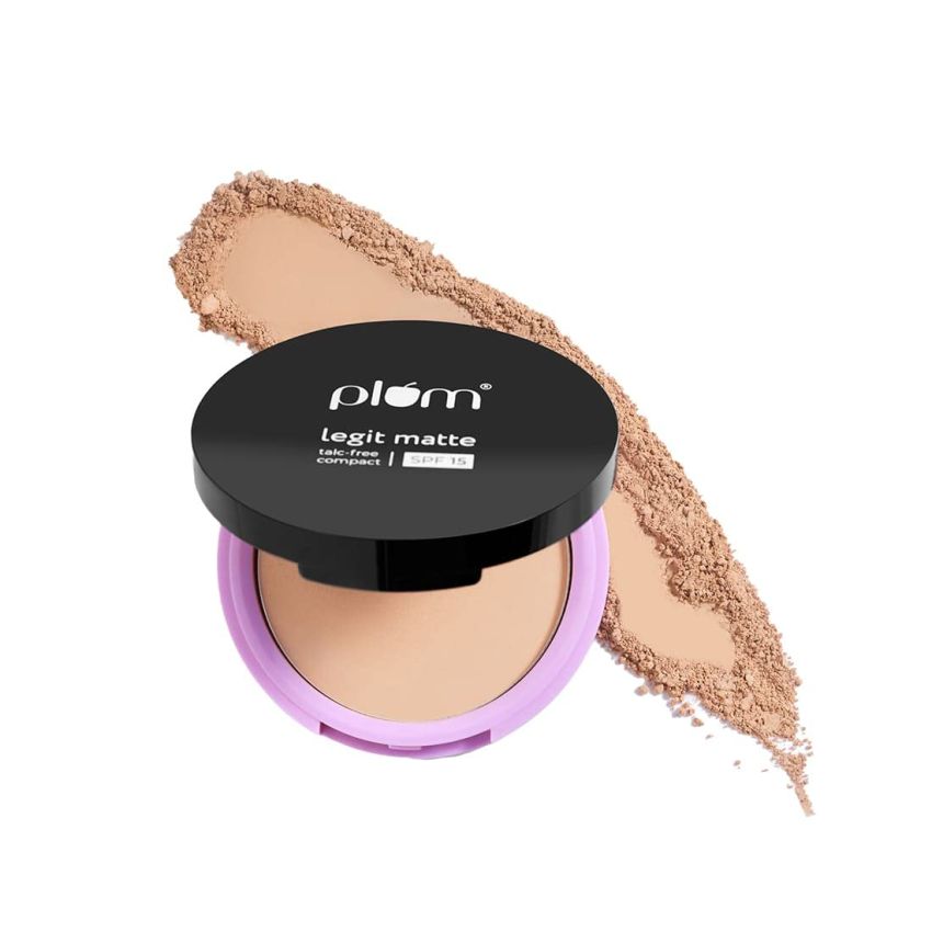 Plum Legit Matte Talc-Free Compact With SPF15 | Lightweight | Even Coverage | 100% Vegan & Cruelty Free | Sunkissed Gold - 120N (Medium, Neutral Undertone)