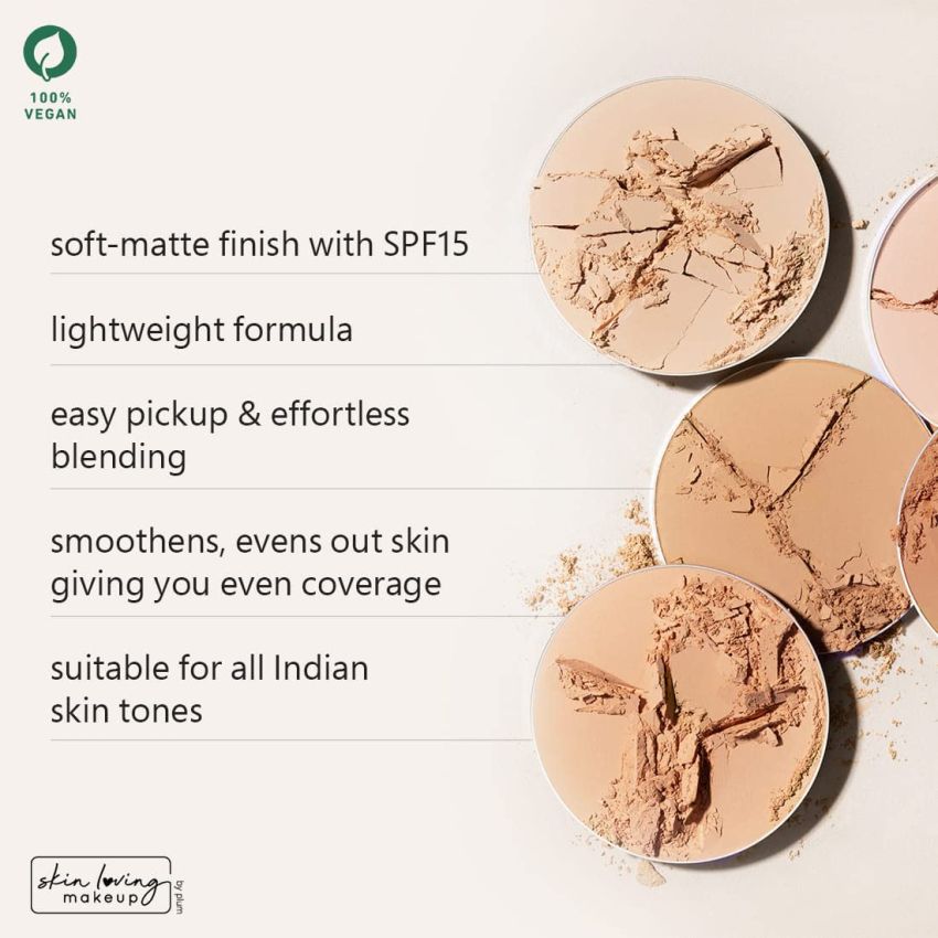 Plum Legit Matte Talc-Free Compact With SPF15 | Lightweight | Even Coverage | 100% Vegan & Cruelty Free | Sunkissed Gold - 120N (Medium, Neutral Undertone)