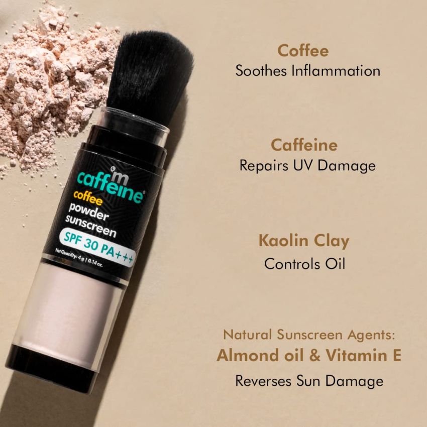 mCaffeine Coffee Powder Sunscreen with SPF 30 PA+++ for Sun Protection & Ultra Soft Skin | Mattifying, Water Resistant, No White Cast & 100% Mineral Sun Cream | Upto 8 Hrs Sun Protection
