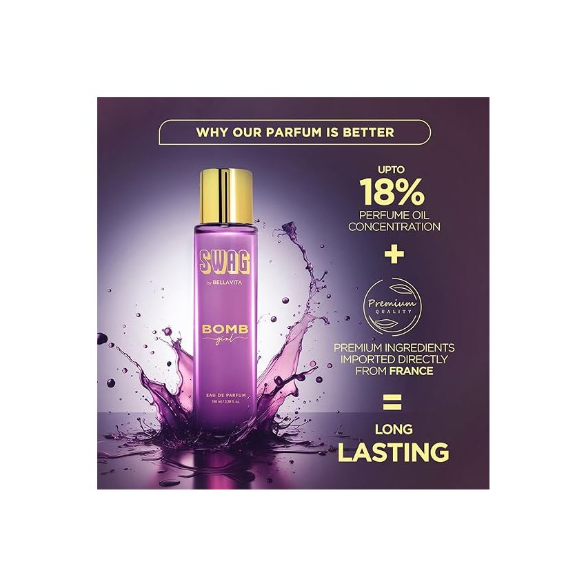 Bella Vita Luxury SWAG BOMB Eau De Parfum Perfume for Woman with Bergamot, Rose, Patchouli & Vanilla|Musky Premium Long Lasting Fragrance Scent 100 ML