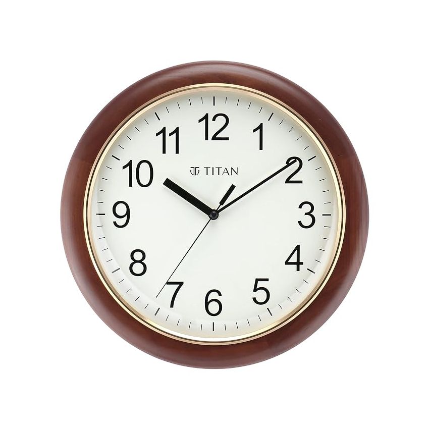 Titan Wood Classic White Dial Brown Color Silent Sweep Technology Analog Clock, 31.5 X31.5 Cm (Medium)