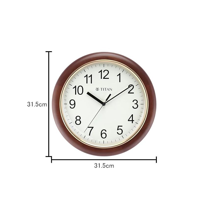 Titan Wood Classic White Dial Brown Color Silent Sweep Technology Analog Clock, 31.5 X31.5 Cm (Medium)