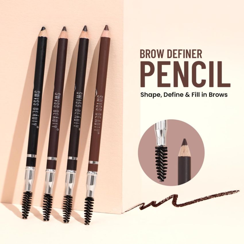 Swiss Beauty Eyebrow Definer Pencil With Spoolie | Smudge Proof, Waterproof And Pigmented Eyebrow Pencil |Shade - Coco Brown, 1.5Gm |