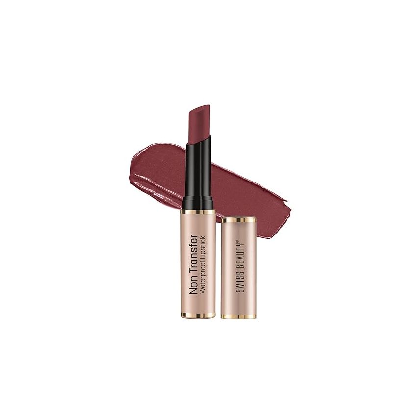 Swiss Beauty Non-Transfer Waterproof Lipstick with Jojoba Seed Oil | Matte Finish | Long-Lasting | Highly Pigmented | Shade- Mauve Taupe, 3gm