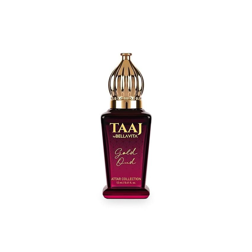 Bella Vita Luxury TAAJ Gold Oud Attar with Caramel, Rose, Jasmine & Orris for Men and Women, Non-Alcoholic Roll On, Long Lasting Fragrance, 12 ML