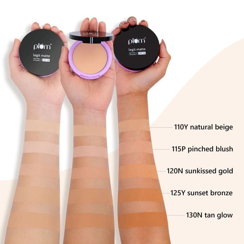 Plum Legit Matte Talc-Free Compact With SPF15 | Lightweight | Even Coverage | 100% Vegan & Cruelty Free | Pinched Blush - 115P (Light, Cool Undertone)
