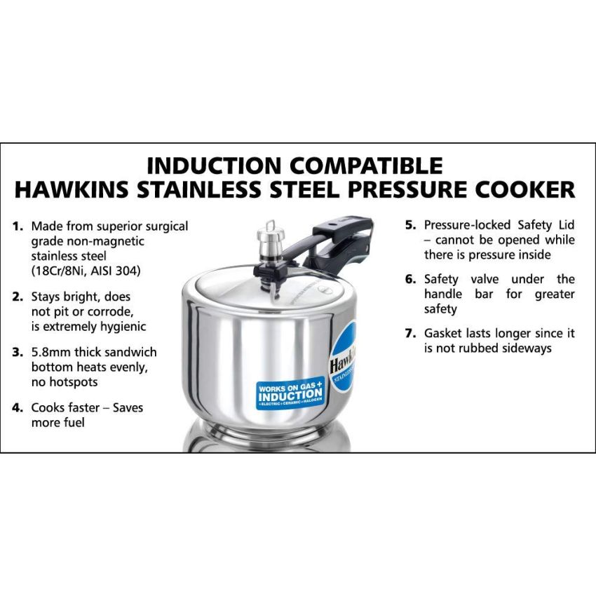 Hawkins Stainless Steel Inner Lid Pressure Cooker, 3 Litres Tall, With Two Dish Set/Separator, 3 Liter