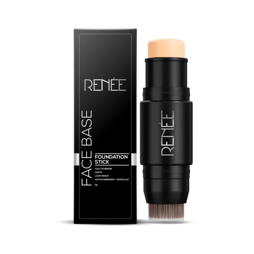 RENEE Face Base Foundation Stick with Applicator Chai Tea 8gm| Enriched with White Clay| Weightless & Long-lasting Formula| Velvet Matte Finish