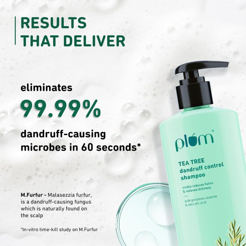 Plum Tea Tree Dandruff Control Shampoo I With Tea Tree Oil, Propanediol Caprylate & Willow Bark Extracts I For All Hair Types Dandruff Control | Sulphate Free | Paraben- Free I 100% Vegan | 250 Ml
