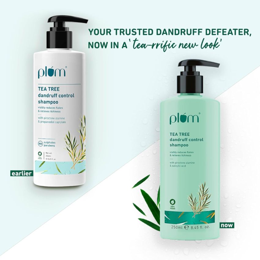 Plum Tea Tree Dandruff Control Shampoo I With Tea Tree Oil, Propanediol Caprylate & Willow Bark Extracts I For All Hair Types Dandruff Control | Sulphate Free | Paraben- Free I 100% Vegan | 250 Ml