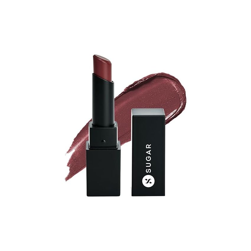SUGAR Cosmetics Nothing Else Matter Longwear Matte Lipstick | Lasts Up To 8+ Hours| 100% Vegan | 3.2gm - 12 Teak Over (Purple Brown, Brown Burgundy)