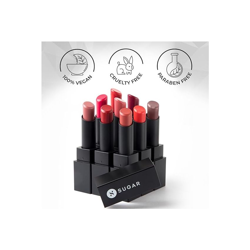 SUGAR Cosmetics Nothing Else Matter Longwear Matte Lipstick | Lasts Up To 8+ Hours| 100% Vegan | 3.2gm - 12 Teak Over (Purple Brown, Brown Burgundy)