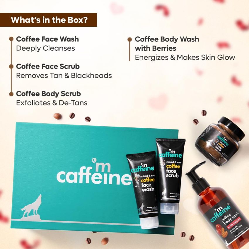 mCaffeine Shower Temptations Gift Set for Women & Men | Luxury Coffee Bath Indulgence in Premium Packaging | Special Unisex Gift Box for Women Wife Husband with Face Wash, Body Wash, Body Scrub & Face Scrub