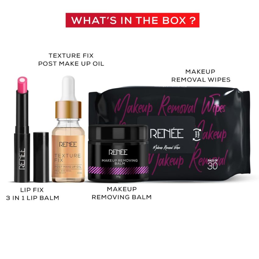RENEE Makeup Aftercare Makeup Kit Combo| Includes Texture Fix Oil, Lip Balm, Makeup Removing Wipes & Balm| Best Gifts For Girlfriend, Wife, Women, Girls