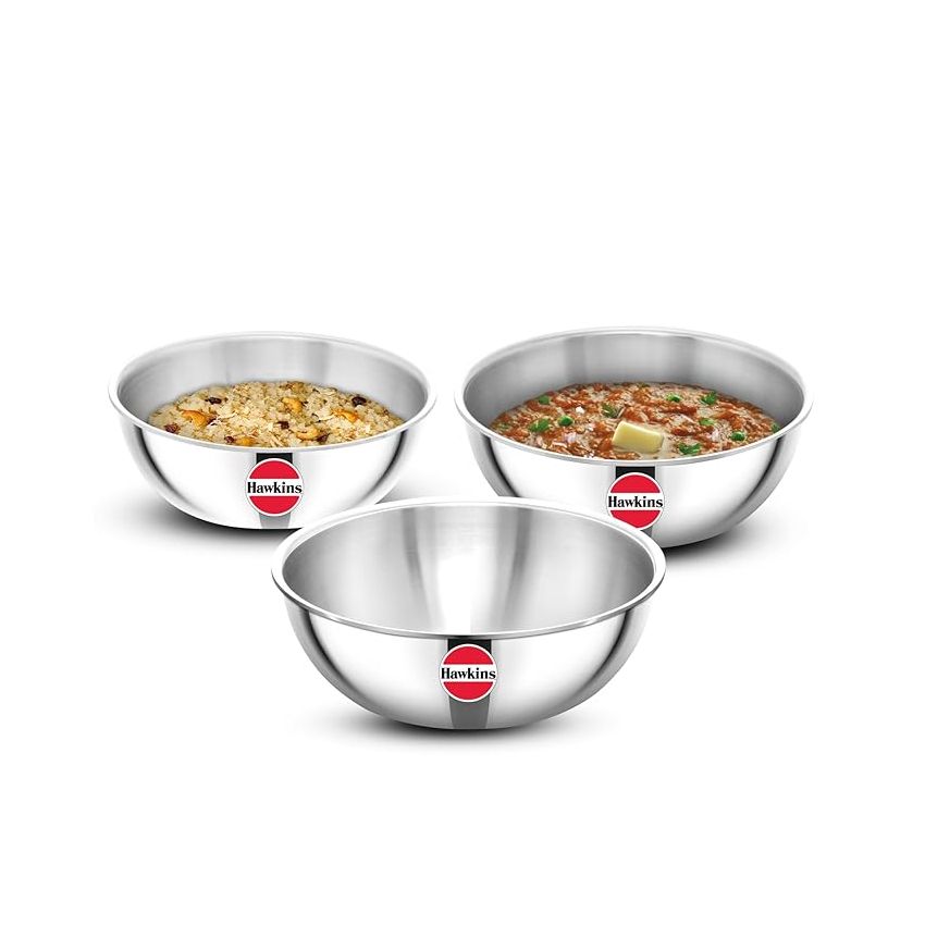 Hawkins Kitchen Gift Pack 2024, Set of 1.5 Litre, 2 Litre and 2.5 Litre Triply Stainless Steel Metro Kadhai, Tasla, Kadai, Silver (24STGP)