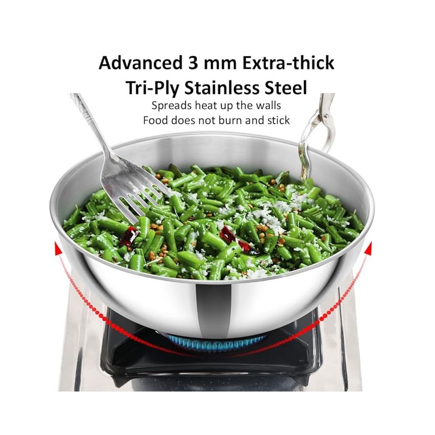 Hawkins Kitchen Gift Pack 2024, Set of 1.5 Litre, 2 Litre and 2.5 Litre Triply Stainless Steel Metro Kadhai, Tasla, Kadai, Silver (24STGP)