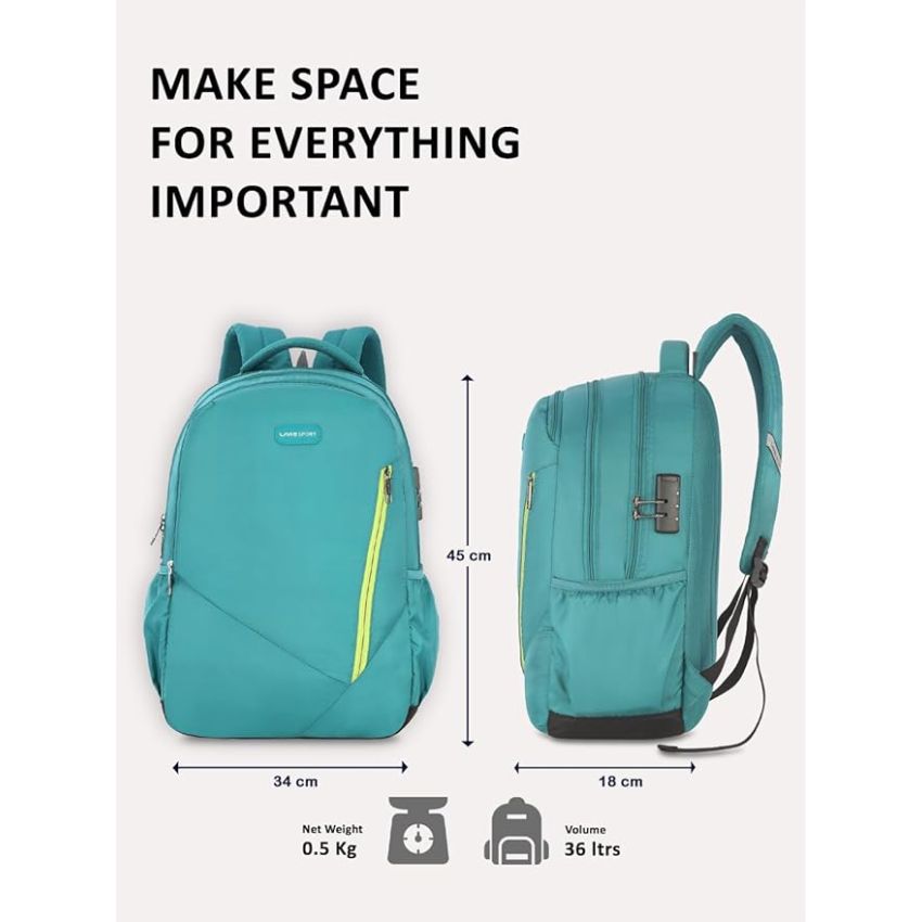 Lavie Sport 49cm Astro Anti-Theft 36 Litres Casual Backpack with Padded Laptop Sleeve | Business Bag for Men & Women | Durable Office Bag | Upto 15.6