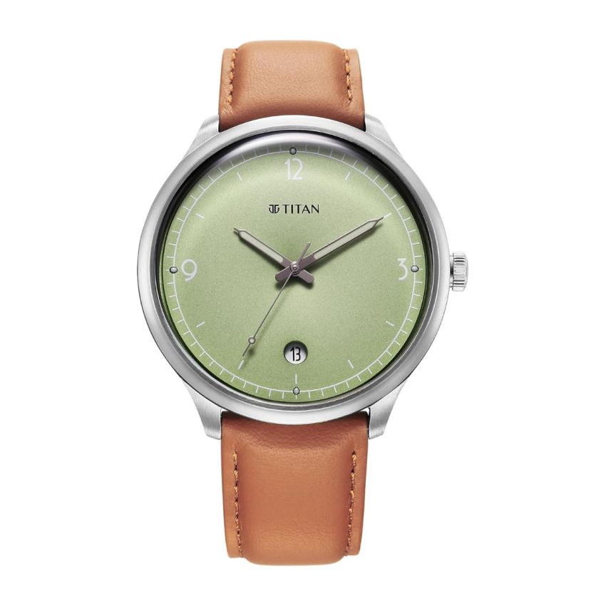 Titan Timeless Treasure Green Dial Analog Leather Strap Watch for Men