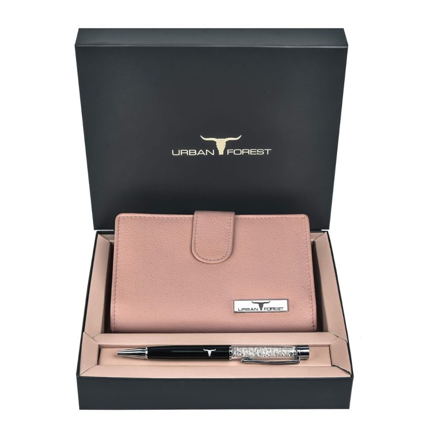 URBAN FOREST Timmy Blue Leather Wallet & Pen Combo Gift Set for Women