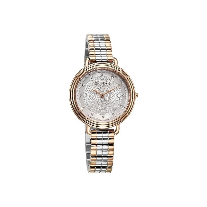 Titan Aura Quartz Analog Silver Dial Stainless Steel Strap Watch for Women-95244KM01/NT95244KM01