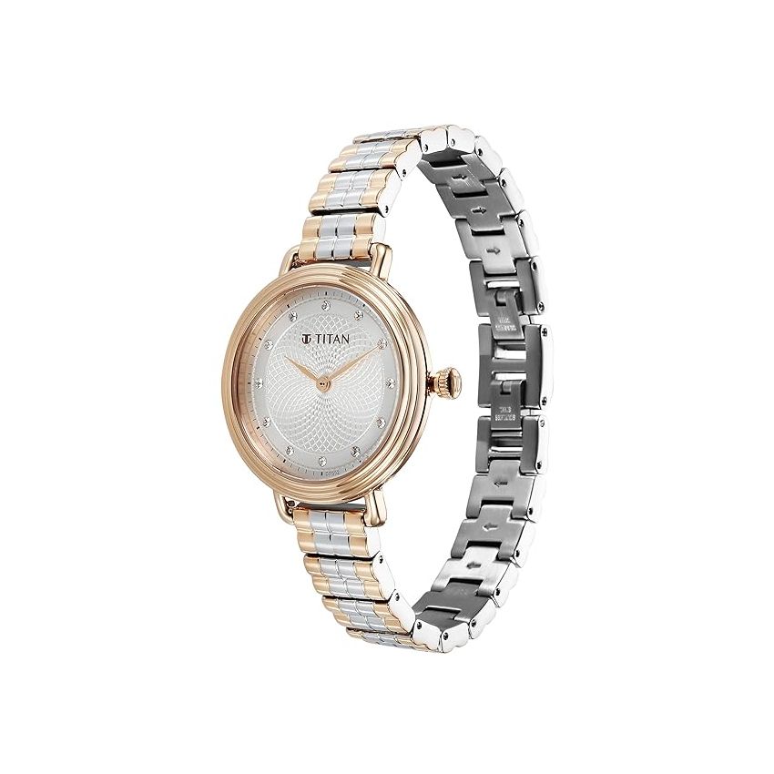 Titan Aura Quartz Analog Silver Dial Stainless Steel Strap Watch for Women-95244KM01/NT95244KM01