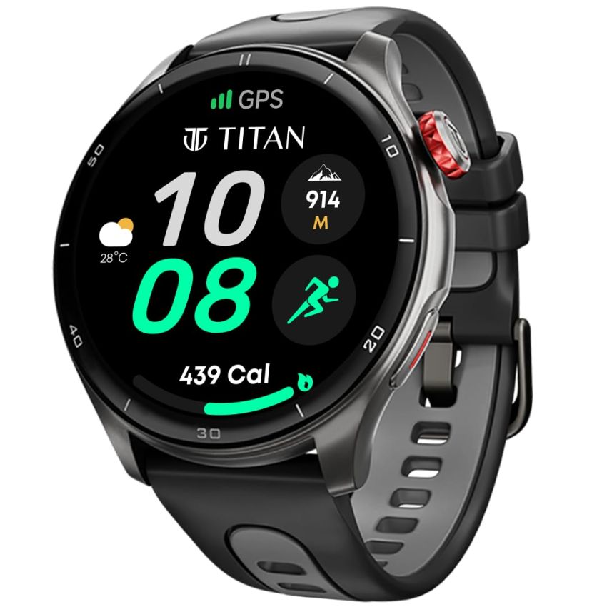 Titan Celestor Smart Watch, 1.43” AMOLED Display & AOD, 60Hz Fluid Display, Advanced GPS with Altimeter, Barometer & Compass, Piezoelectric Crown, BT Calling, Upto 7 Day Battery, 3ATM (Black)