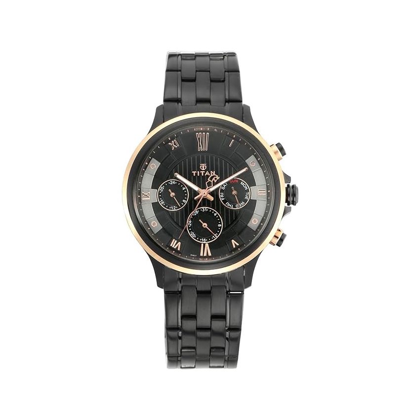 Titan Regalia Grandmaster Black Dial Quartz Multifunction Metal Strap watch for Men-NS1787KM02/NT1787KM02