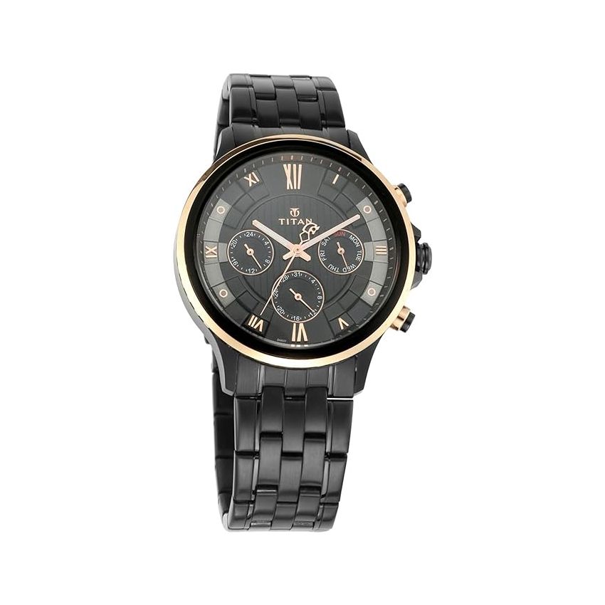 Titan Regalia Grandmaster Black Dial Quartz Multifunction Metal Strap watch for Men-NS1787KM02/NT1787KM02