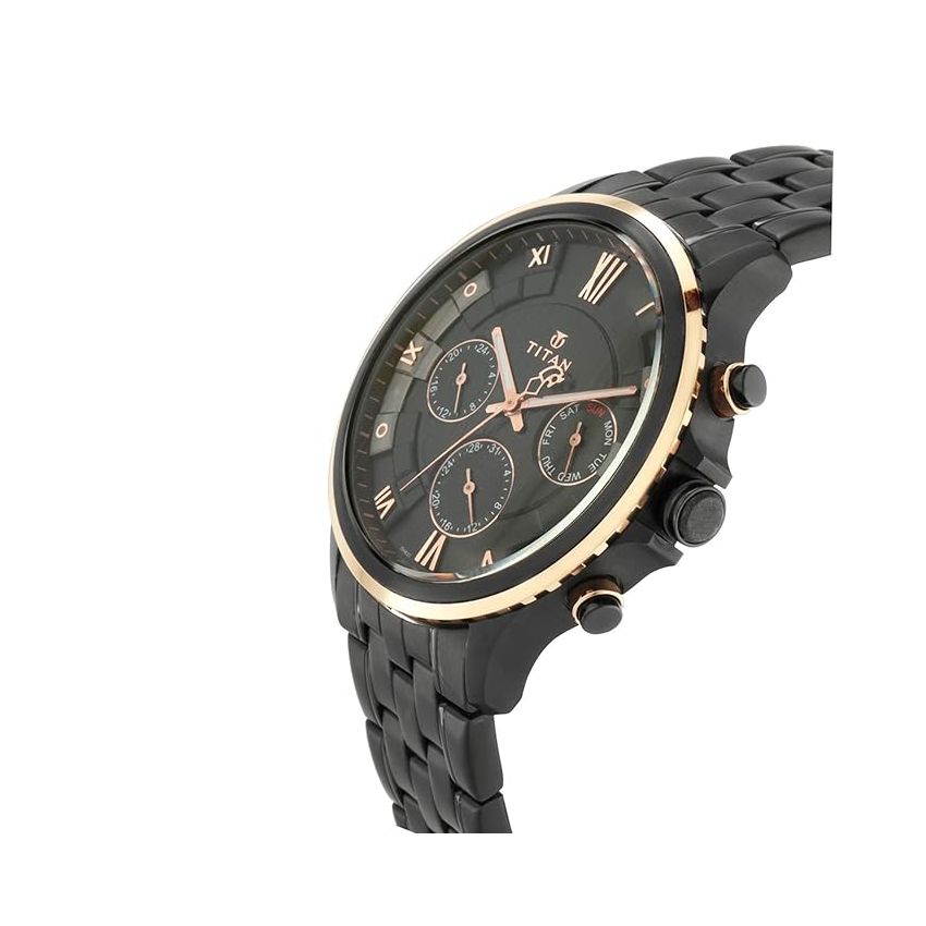 Titan Regalia Grandmaster Black Dial Quartz Multifunction Metal Strap watch for Men-NS1787KM02/NT1787KM02