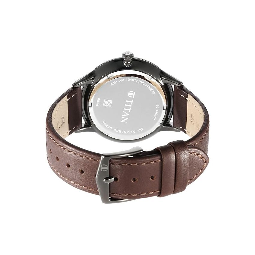 Titan Green Dial World Time with Date Leather Strap Watch for Men-NS90145QL01/NT90145QL01