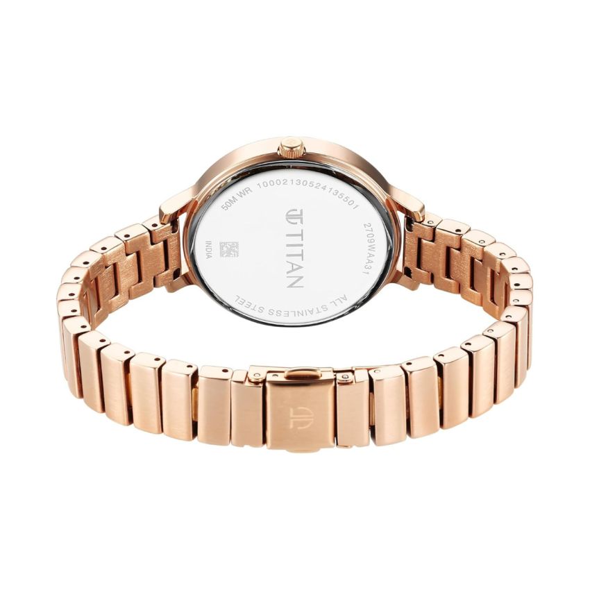 Titan Purple Secluded Quartz Analog Blue Dial with Rose Gold Plating Brass Strap Watch for Women