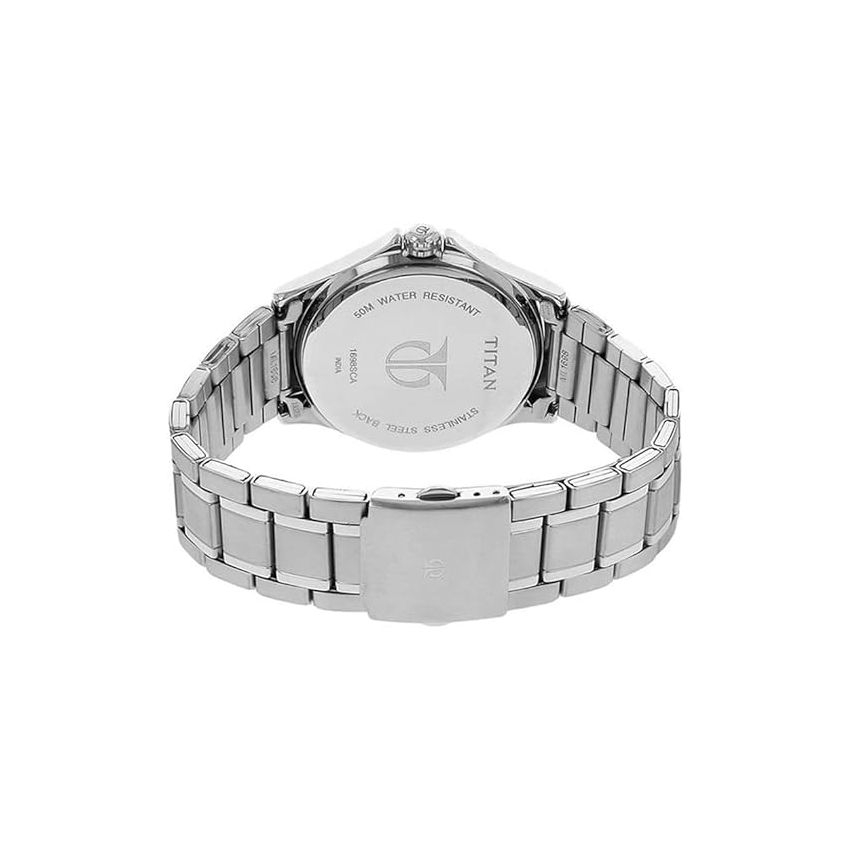 Titan Quartz Multifunction Black Dial Stainless Steel Strap Watch for Men-NS1698SM01/NT1698SM01