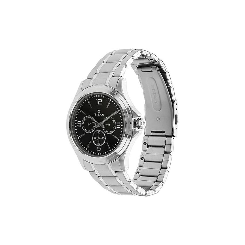 Titan Quartz Multifunction Black Dial Stainless Steel Strap Watch for Men-NS1698SM01/NT1698SM01