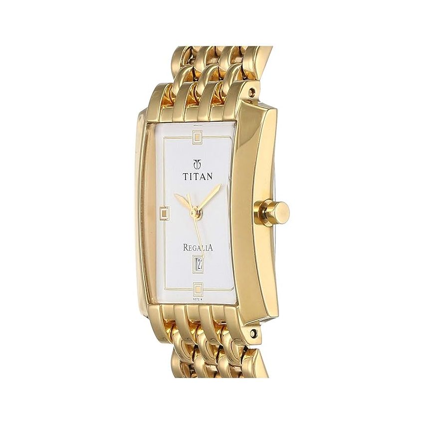 Titan Regalia Rectangle White Dial Analog with Date Stainless Steel Strap Watch for Men-NR1927YM04/NT1927YM04