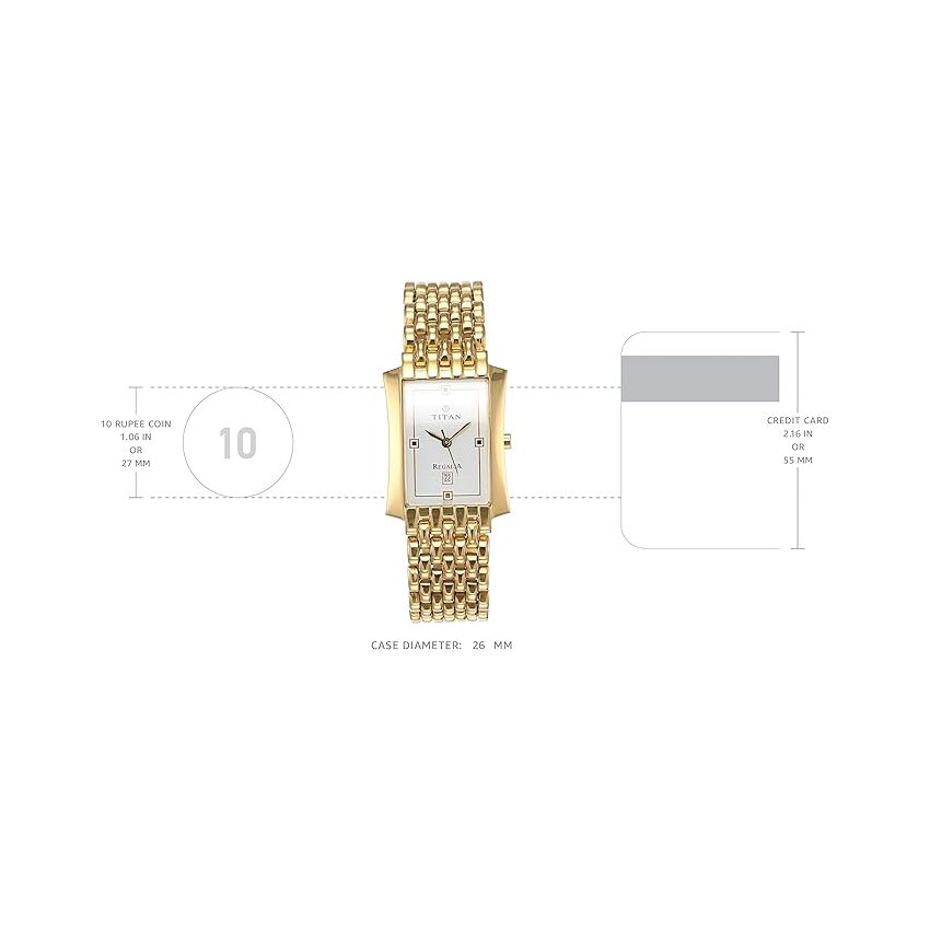 Titan Regalia Rectangle White Dial Analog with Date Stainless Steel Strap Watch for Men-NR1927YM04/NT1927YM04