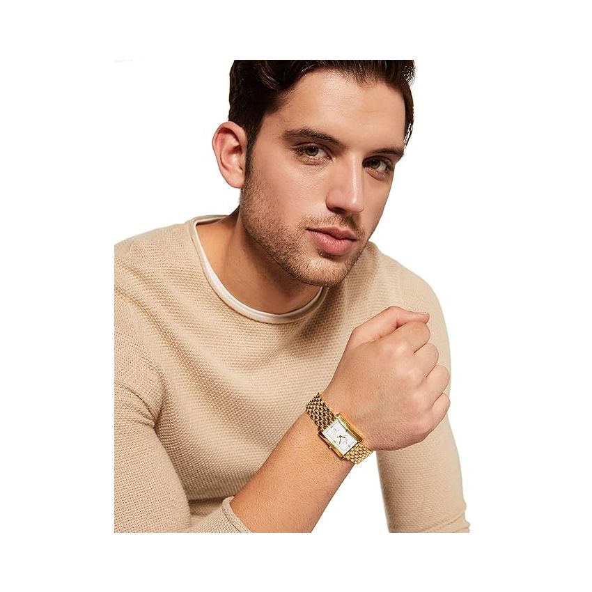 Titan Regalia Rectangle White Dial Analog with Date Stainless Steel Strap Watch for Men-NR1927YM04/NT1927YM04