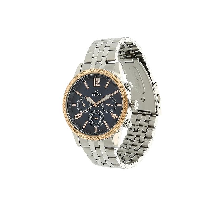 Titan Men's Metropolitan Luxe: Multifunction blue Dial with Two-Tone Stainless Steel Bracelet Watch-NS1734KM01