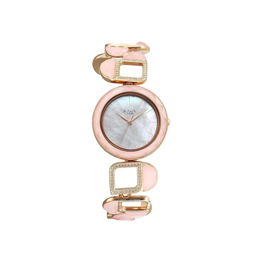 Titan Women Metal Raga New You Phase 2 Analog Watch - 95196Wm01, Band Color-Rose Gold,Dial Color-Silver