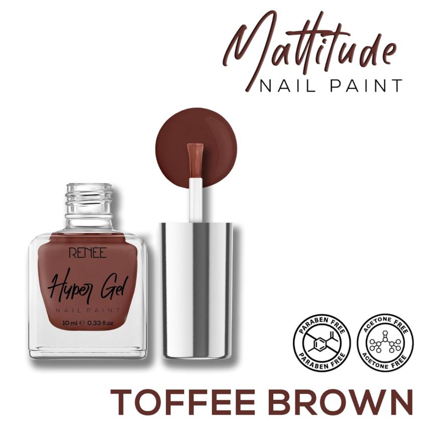 RENEE Hyper Gel Nail Paint- Toffee Brown 10ml | Quick Drying, Glossy Finish, Long Lasting, Chip resisting Formula with High Shine Polish | Acetone & Paraben Free